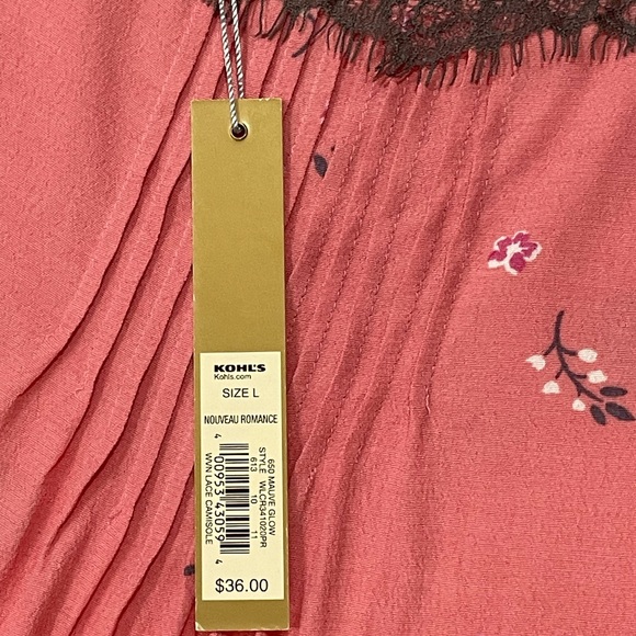 NWT Lauren Conrad Tank Top Camisole size L Floral Pink Lace - Picture 4 of 8